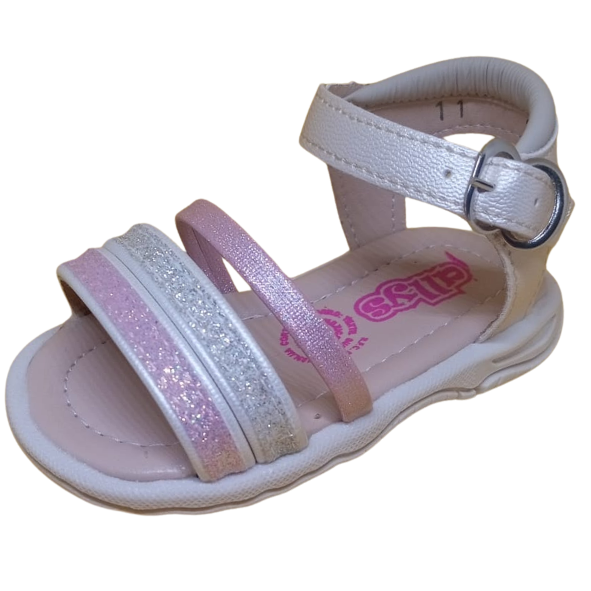 Allys 237 sandalia piel beige nacar rosa brillos bebe niña 10 a 12