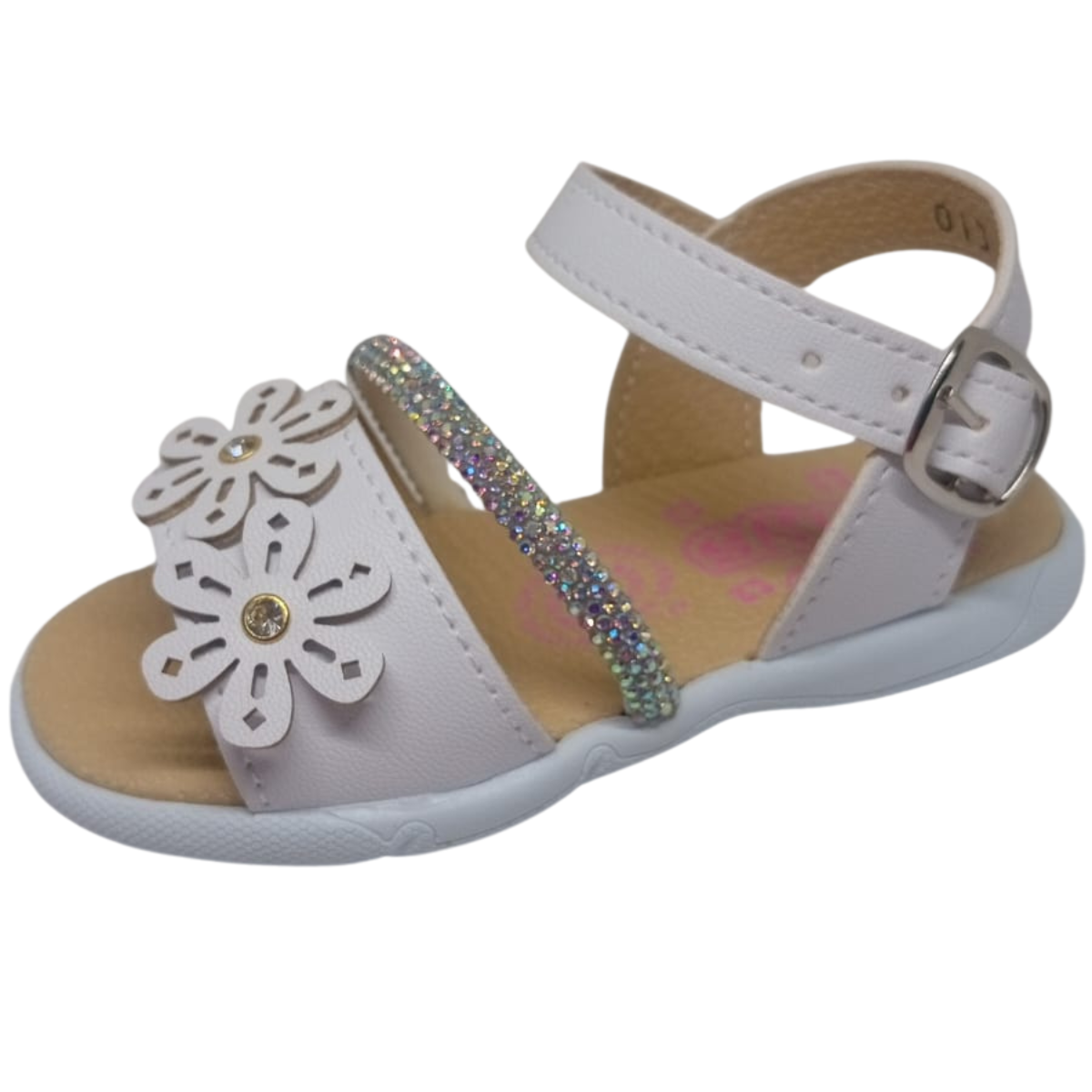 Allys 0133 sandalia piel blanco flores brillos niña 13 a 21