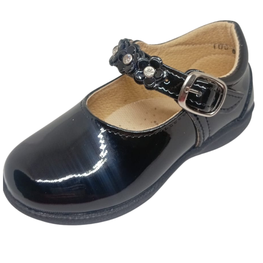 Allys 1006 zapato charol negro flores niña 12 a 17