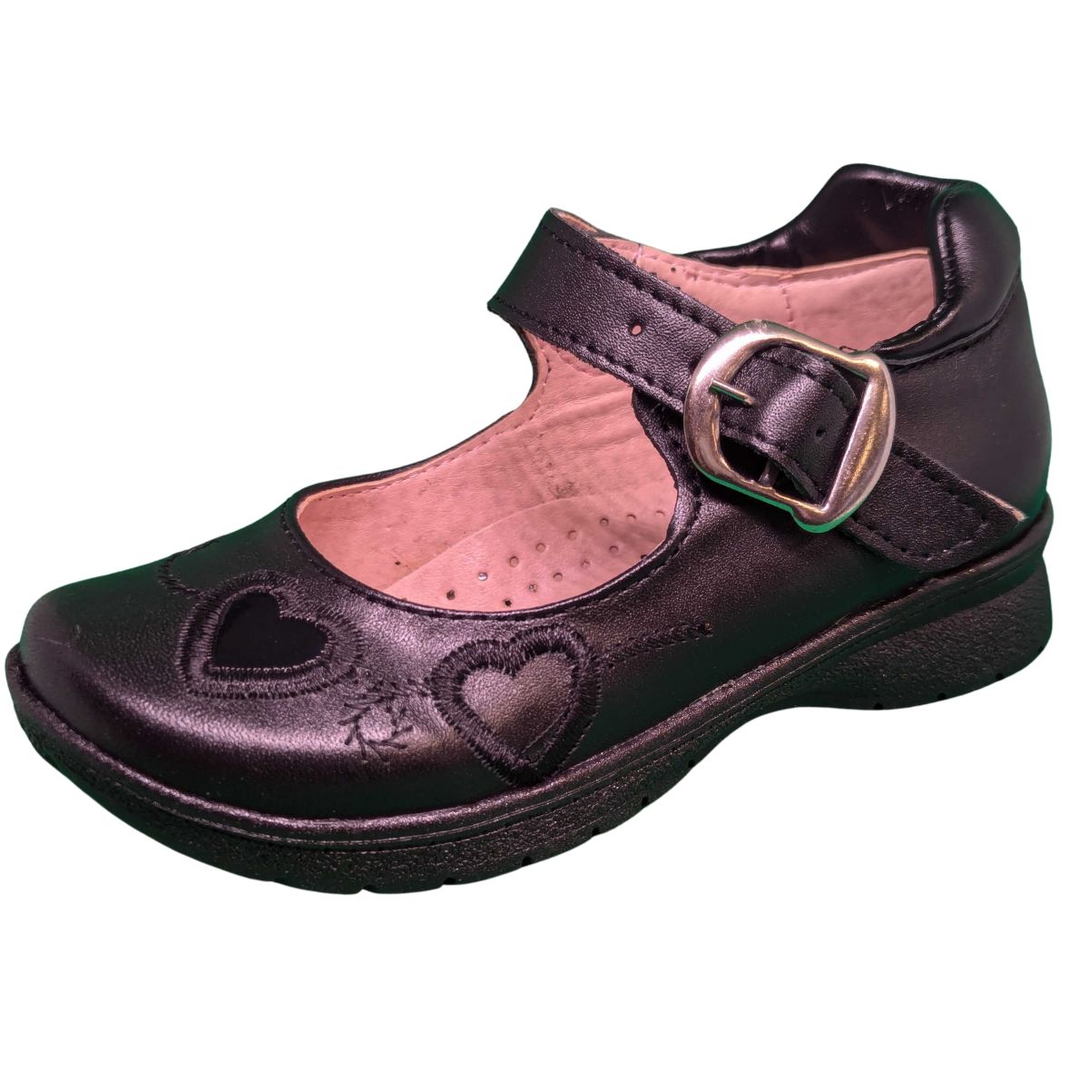 Risel zapato escolar 110 negro piel hebilla corazón niña 15 a 17.5