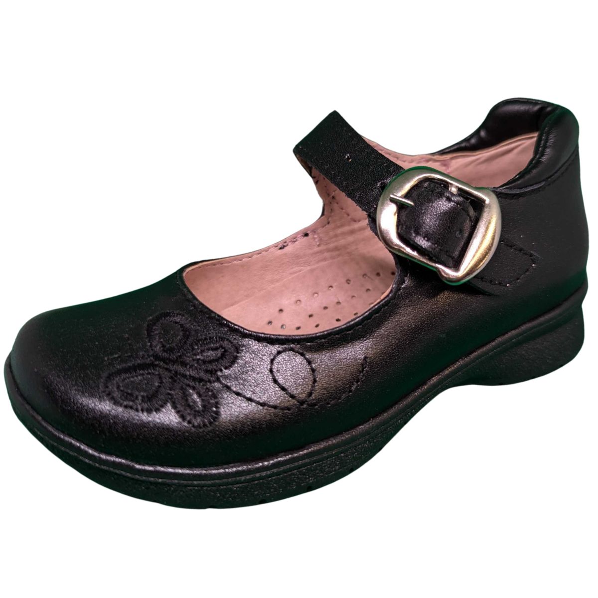 Risel zapato escolar 70 negro piel hebilla mariposa niña 15 a 17.5