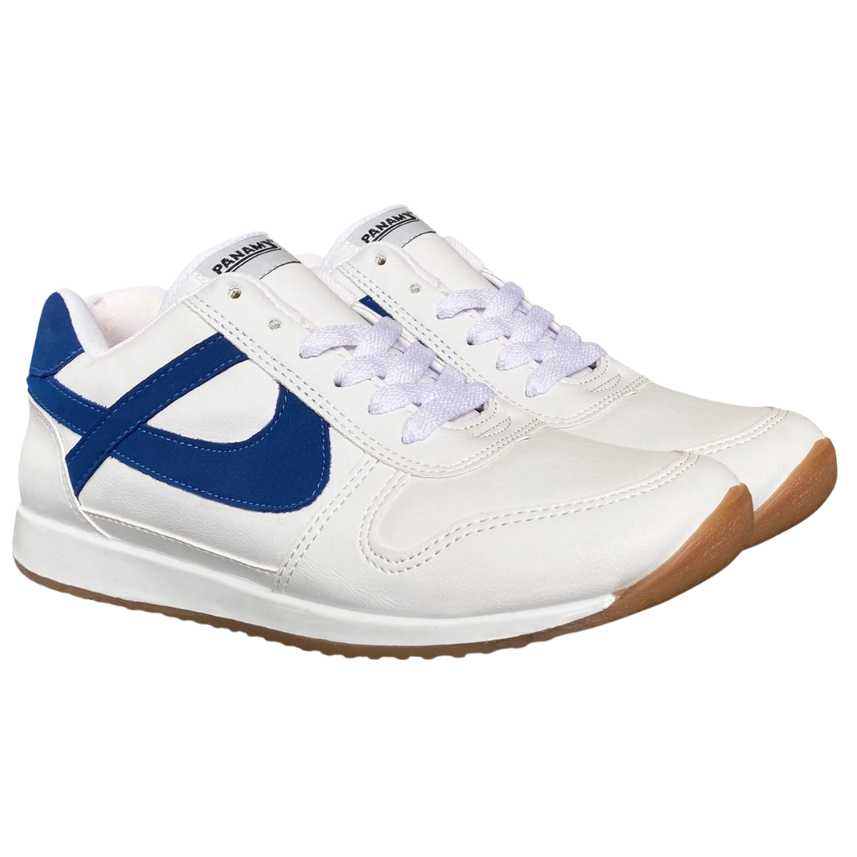 Panam tenis escolar 10319 sintetico blanco logo azul  joven caballero 22 a 29