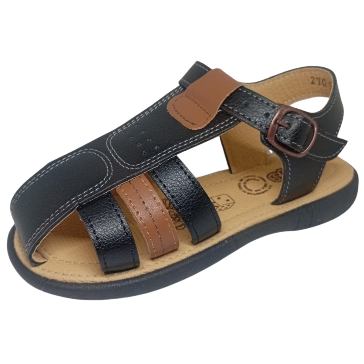Allys 2709 sandalia piel negro camel niño 19 a 21
