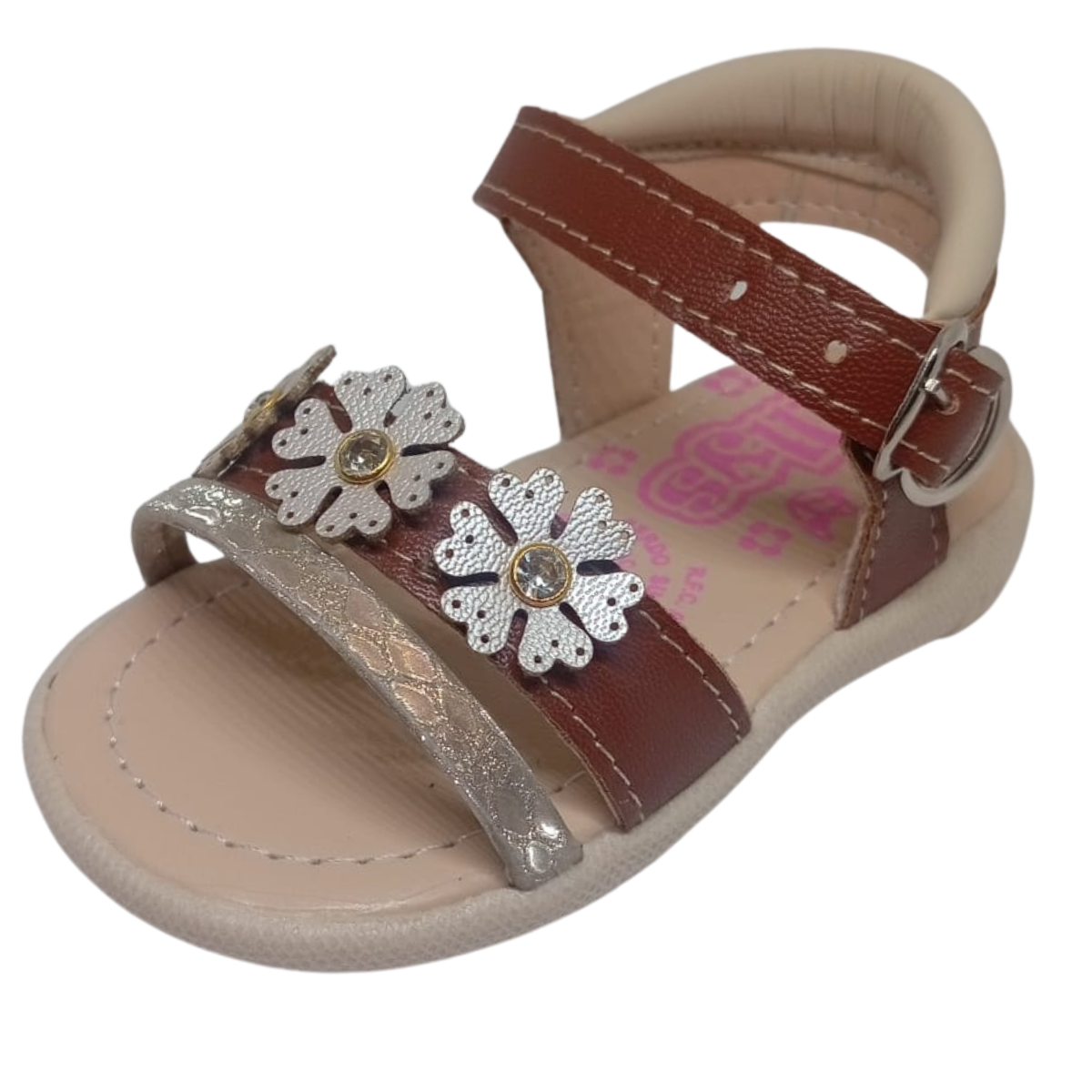 Allys 271 sandalia piel camel flores bebe niña 10 a 12