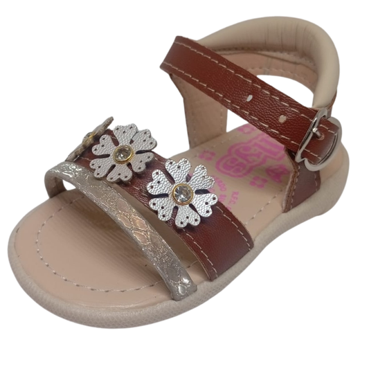 Allys 271 sandalia piel camel flores bebe niña 10 a 12