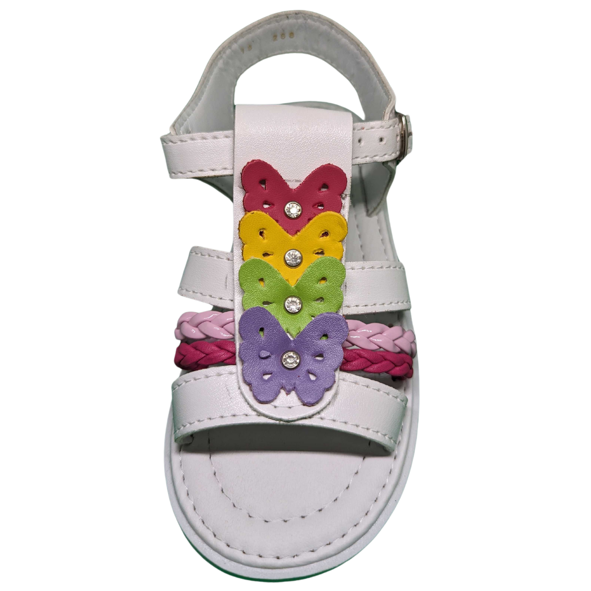 Kangurin Sandalia 288 piel blanco mariposas trenzas colores niña 18 a 21