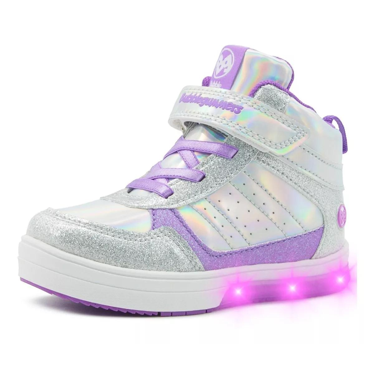 Bubble Gummers Tenis Palacio plata lila luces niña 14 a 20 BUEN FIN