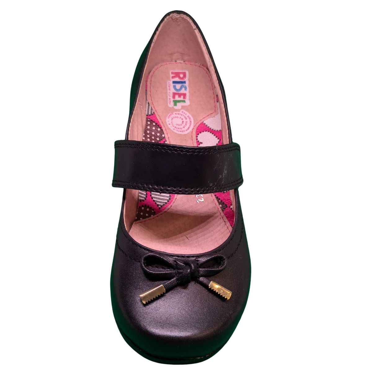 Risel zapato escolar 08 negro piel resorte moño niña dama 22 a 25