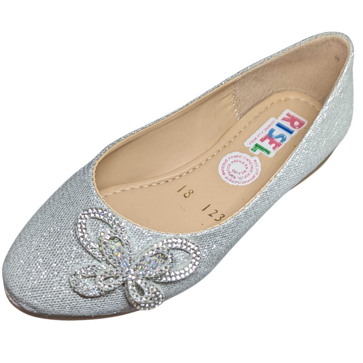 Risel Zapatilla 123 sintético plata brillos mariposa valerina niña 18 a 26