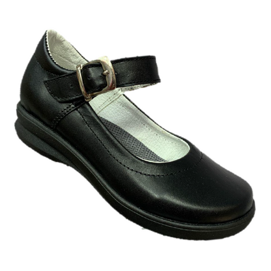 Piel de seda zapato escolar 630 ternera negro hebilla niña 15-21