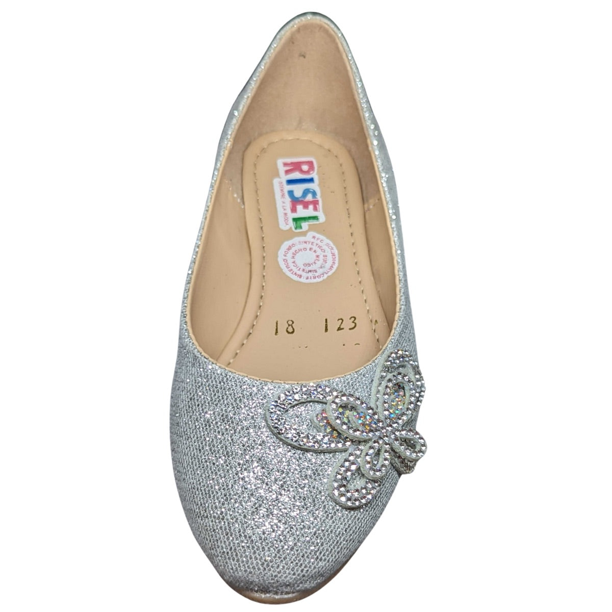 Risel Zapatilla 123 sintético plata brillos mariposa valerina niña 18 a 26