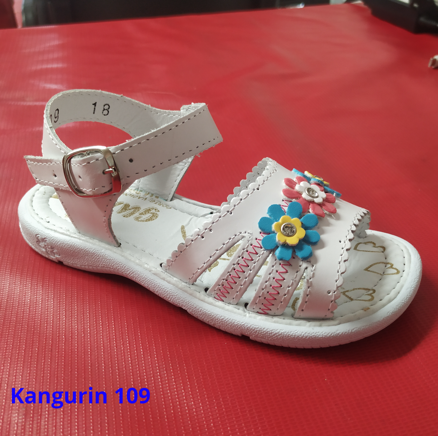 Kangurin sandalia niña Modelo 109 piel blanco adorno de colores  18 al 21