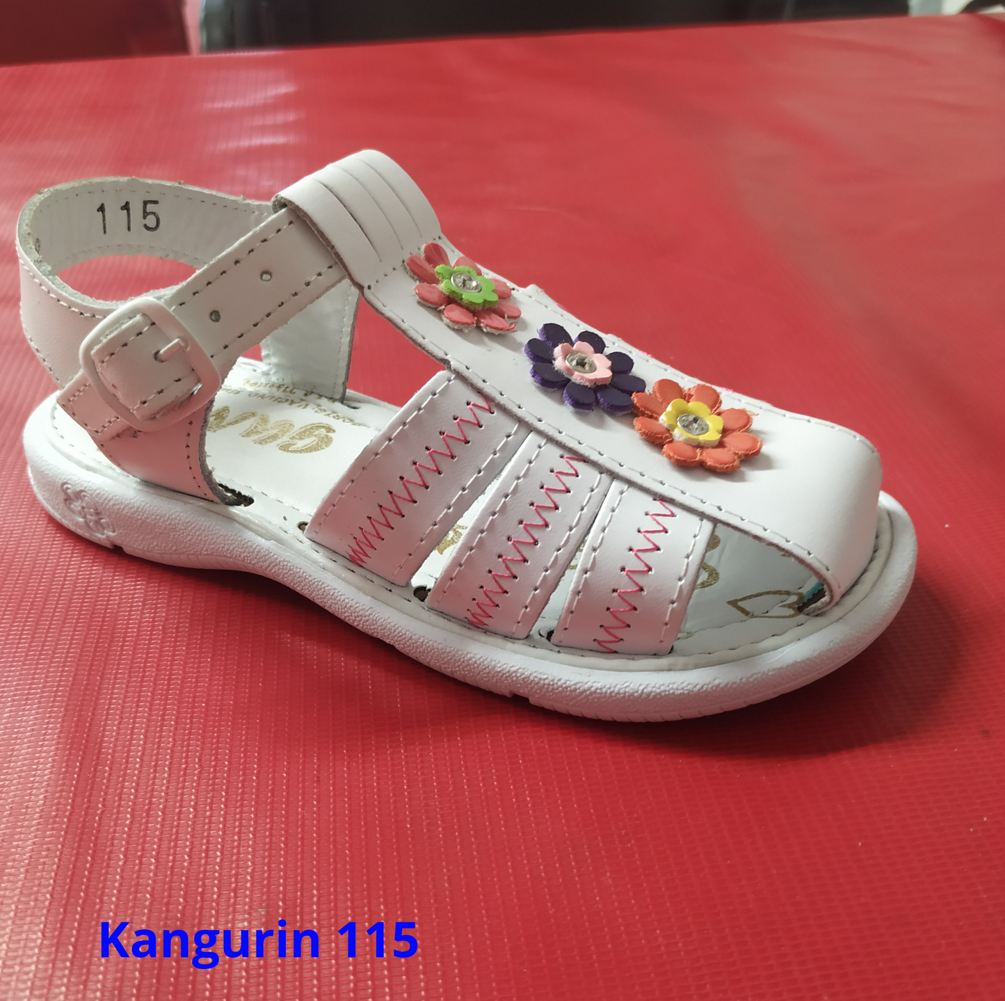Kangurin sandalia niña Modelo 115 piel blanco adorno de colores  del 18 al 21